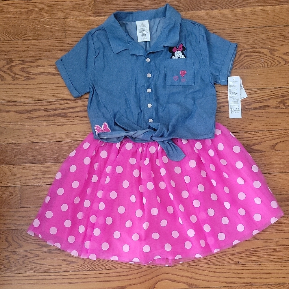 Disney Minnie Mouse Pink Polka Dot Skirt Set Size 7/8